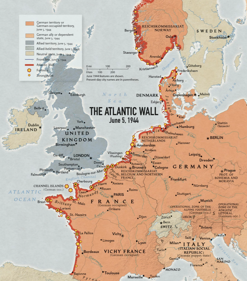 Atlantikwall aan de vooravond van D-Day (historischhoekvanholland.nl, z.d.)